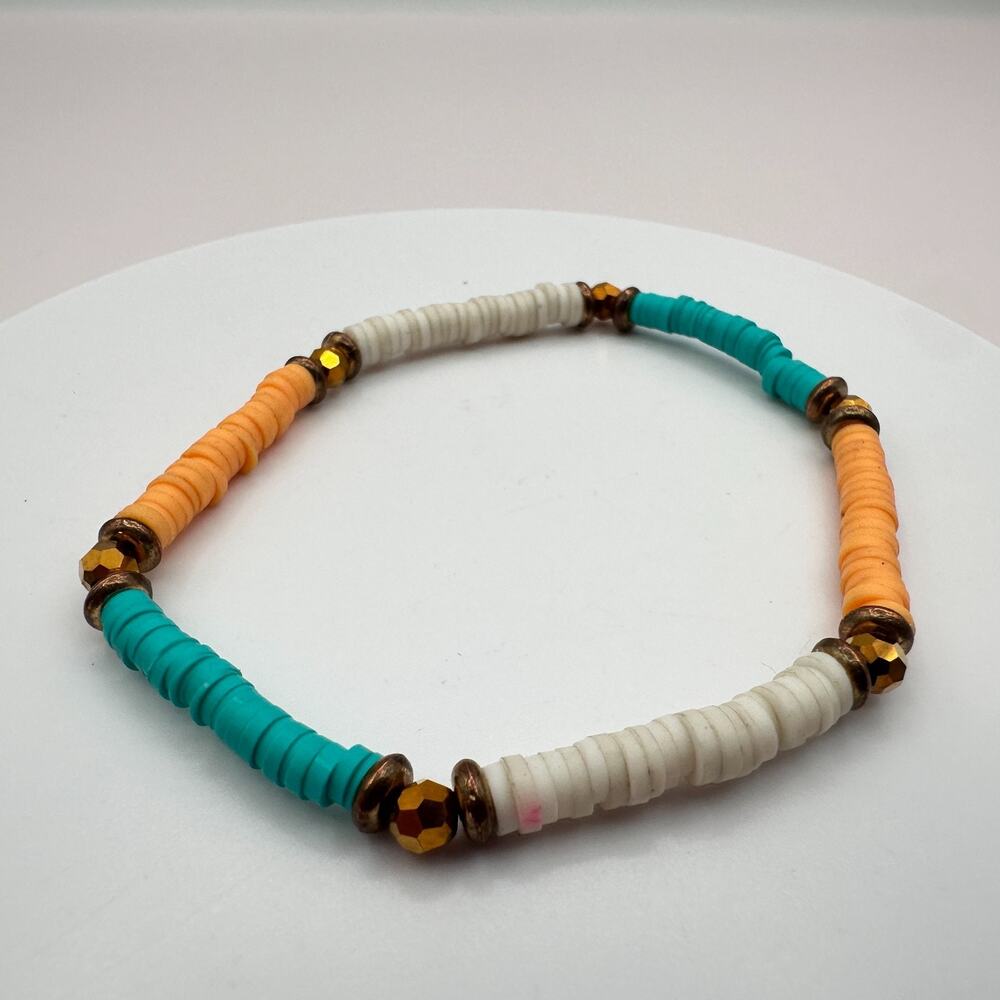 Vintage 90s Gold Tone Polychrome Heishi Beaded Bracelet Women's Classic Jewelry